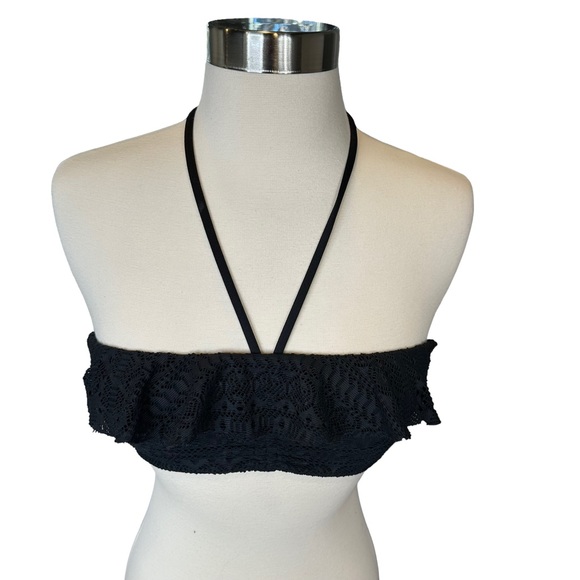 Ralph Lauren Bikini Top Womens Strapless Halter Crochet Light Padded Black Small - Picture 2 of 12